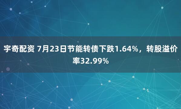 宇奇配资 7月23日节能转债下跌1.64%，转股溢价率32.99%