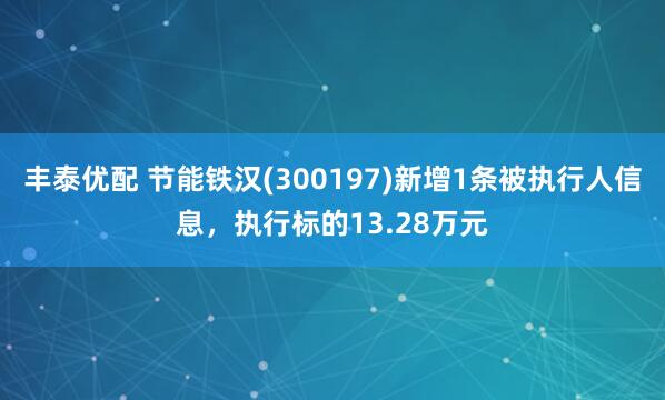 丰泰优配 节能铁汉(300197)新增1条被执行人信息，执行标的13.28万元